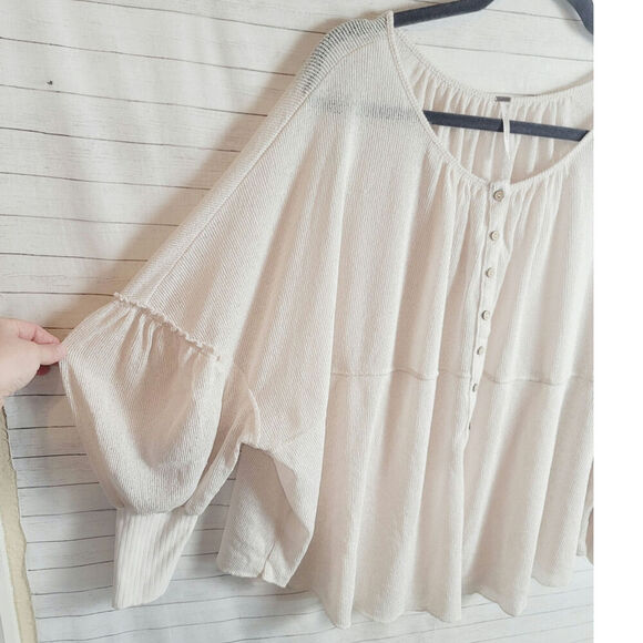 FREE PEOPLE BALLOON SLEEVE GAUZY BOHO SHIRT, SZ SMALL - Picture 7 of 9